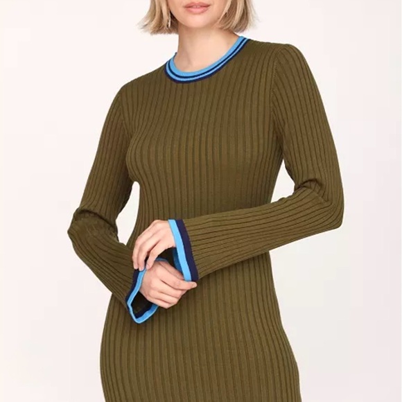 Avec Les Filles Dresses & Skirts - Avec Les Filles Dress, size M Maxi Knit Ribbed Olive with Blue Trim NWT
